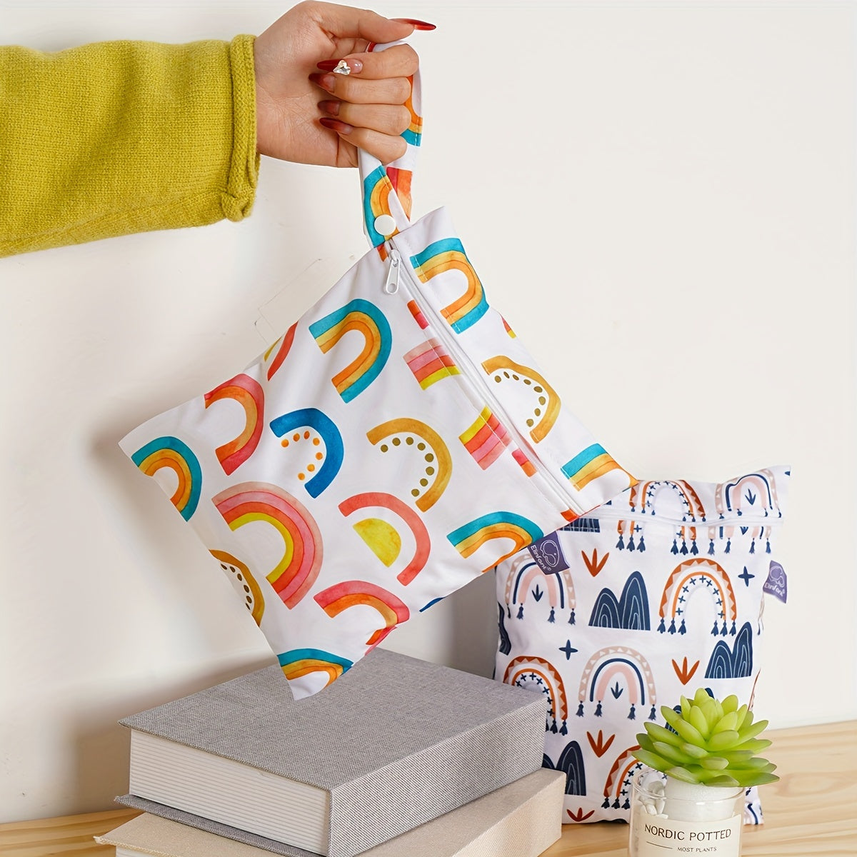 Set of 2 Washable Diaper Bags for Travel and Wet Items Storage