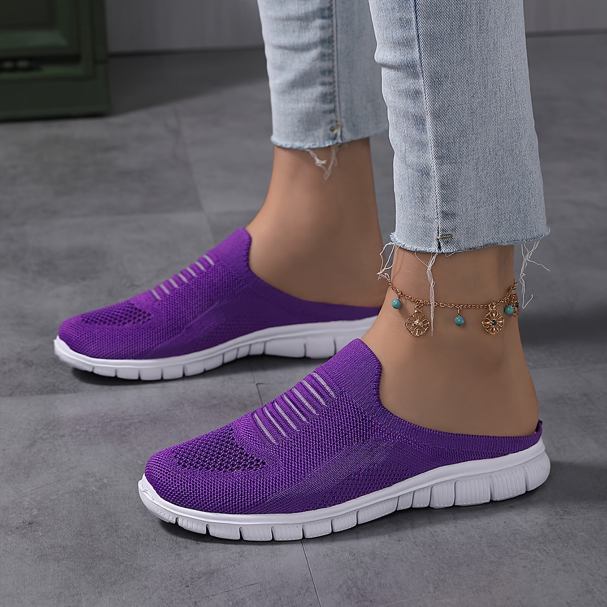 Women's Breathable Knit Mule Sneakers Casual Slip-On Lightweght Outdoor Shoes