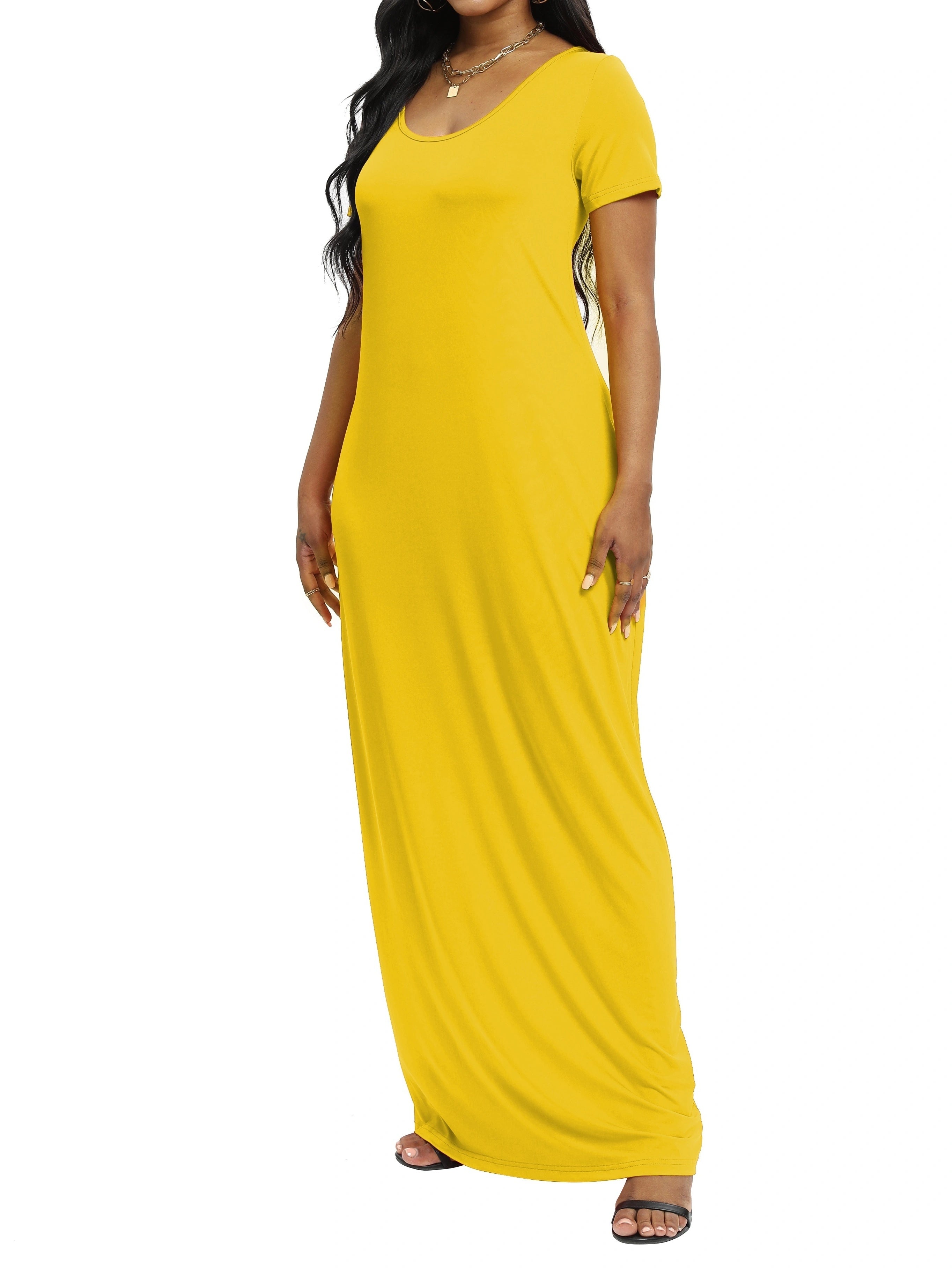 Plus Size Solid Color Maxi Dress with Pockets for Spring and Summer