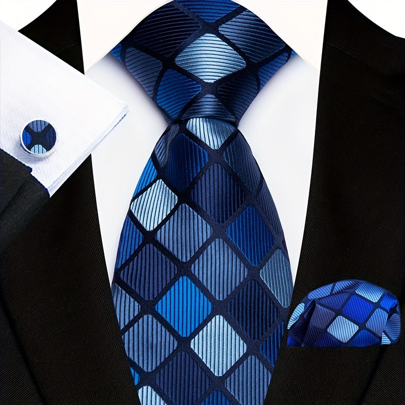 Men's Floral Paisley Striped Plaid Necktie Handkerchief Cufflinks for Formal Events