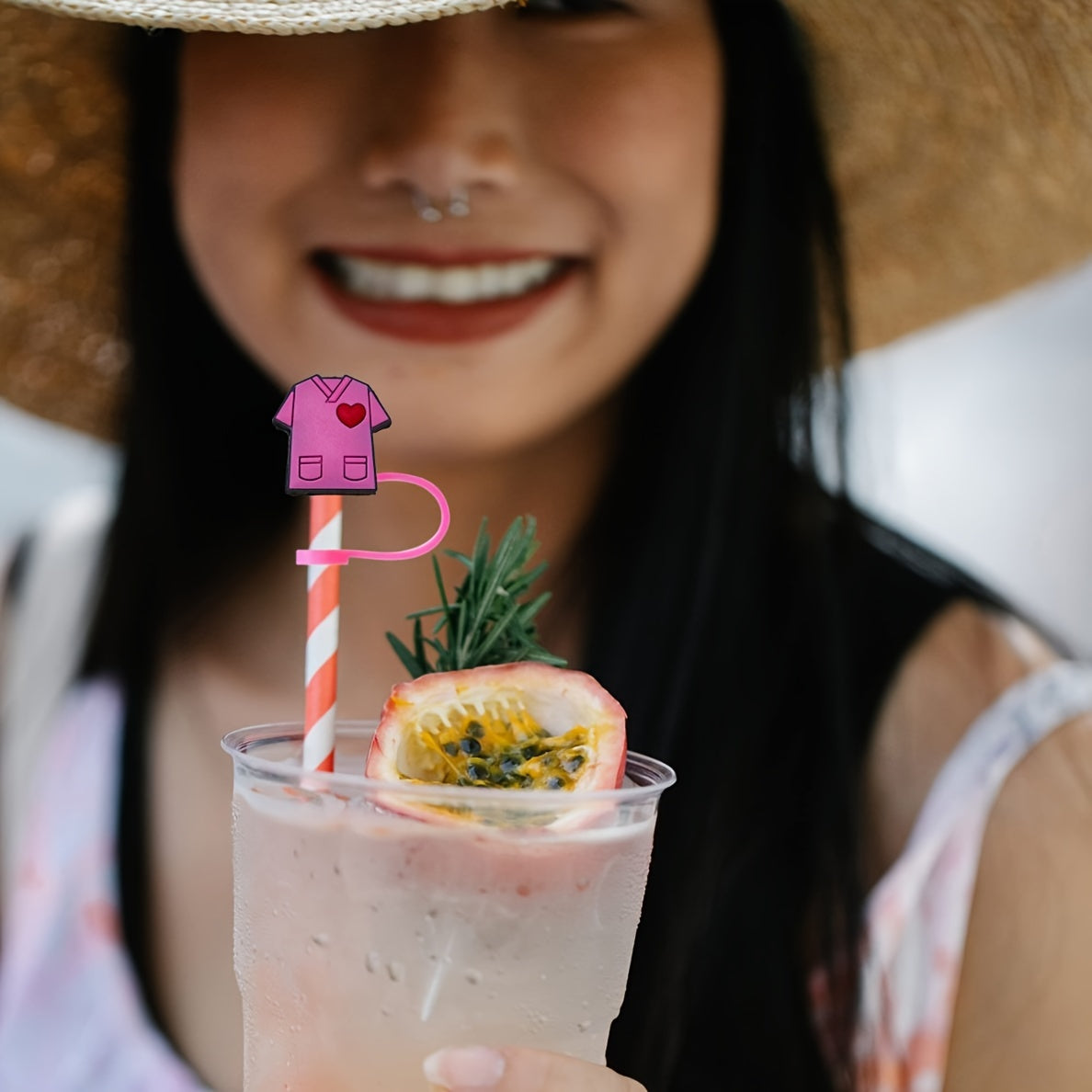 Set of 4 Nurse-Themed Silicone Straw Covers for Holiday Party and Christmas