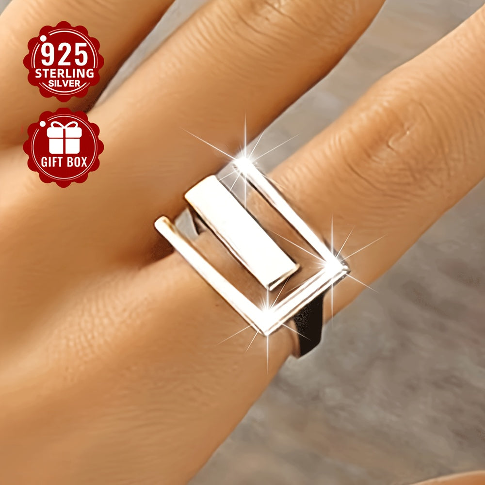 Sterling Silver Adjustable Geometric Open Ring for Daily Wear
