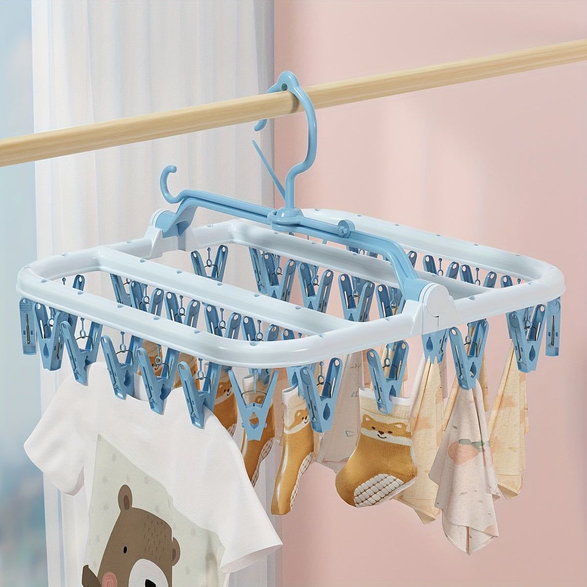 Пластиковая сушилка для одежды с 32 зажимами для нижнего белья и носков, экономящая место вешалка для одежды