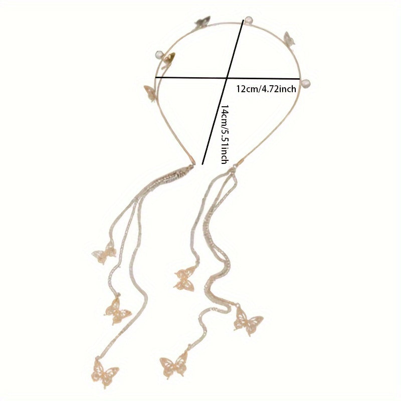 Faux Pearl Butterfly Headband with Tassel for Women