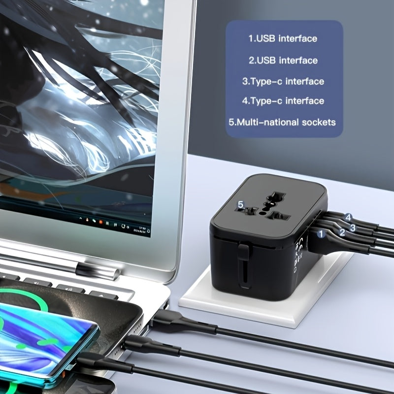 Adaptador de viaje universal con carga rápida GaN compacto y duradero, compatibilidad mundial 85V-265V