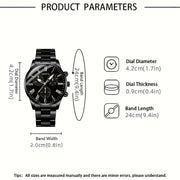Men's Stainless Steel Business Watch Set with Quartz Dial Necklace Bracelet Ring