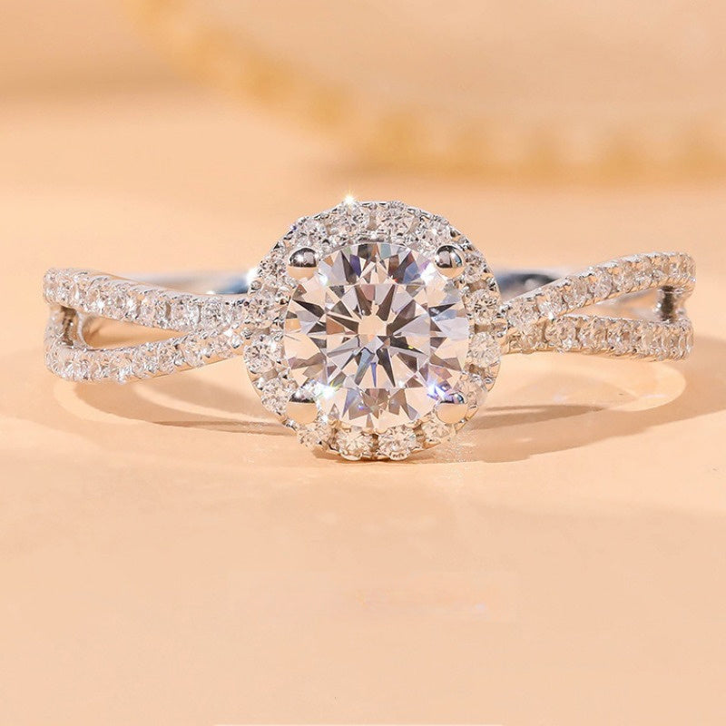Women's Moissanite Engagement Ring Alloy Band Sparkling Stone Bridal Jewelry