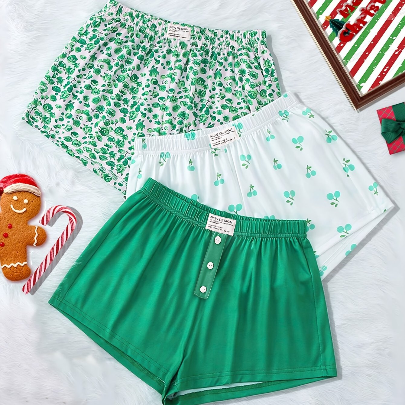 Conjunto de pantalones cortos de descanso para mujer con estampado floral, cinturilla elástica, lavable a máquina