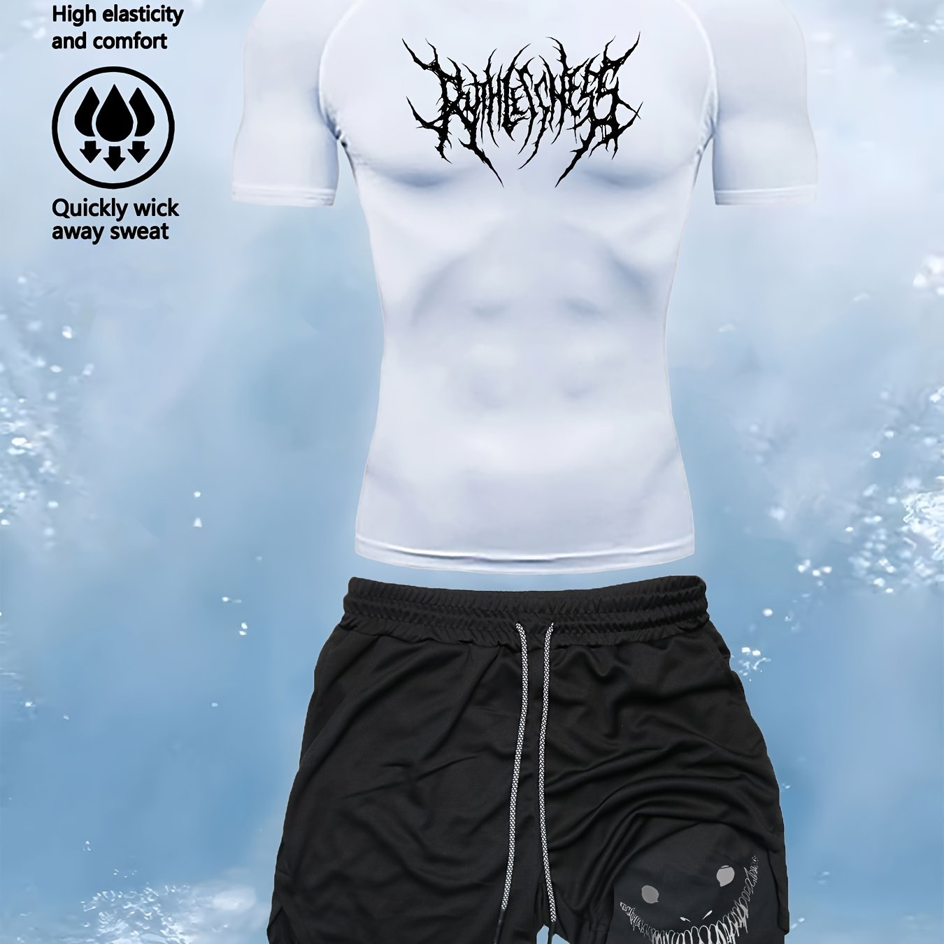 Men's Athletic Set with High-Stretch Quick-Dry T-Shirt and Double-Layer Shorts for Gym Running and Fitness