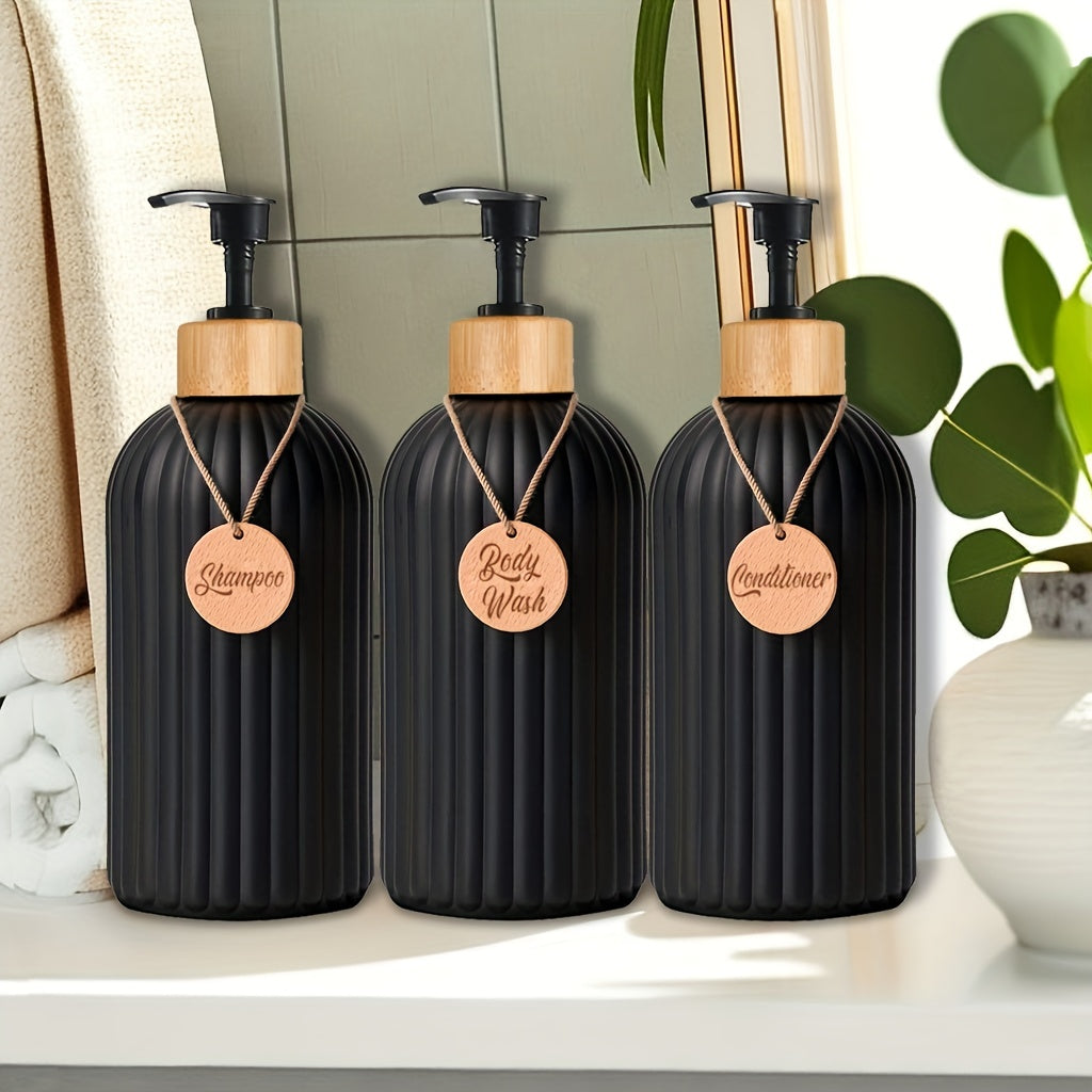 Set of 3 500ml Soap Dispensers with Letter Graphic Pump for Shampoo Body Wash Conditioner Bathroom Organizer