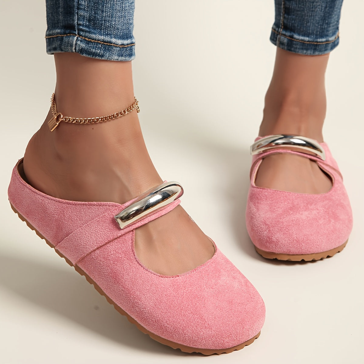 Women's Slip-On Loafers with Metal Buckle Fabric Upper EVA Sole