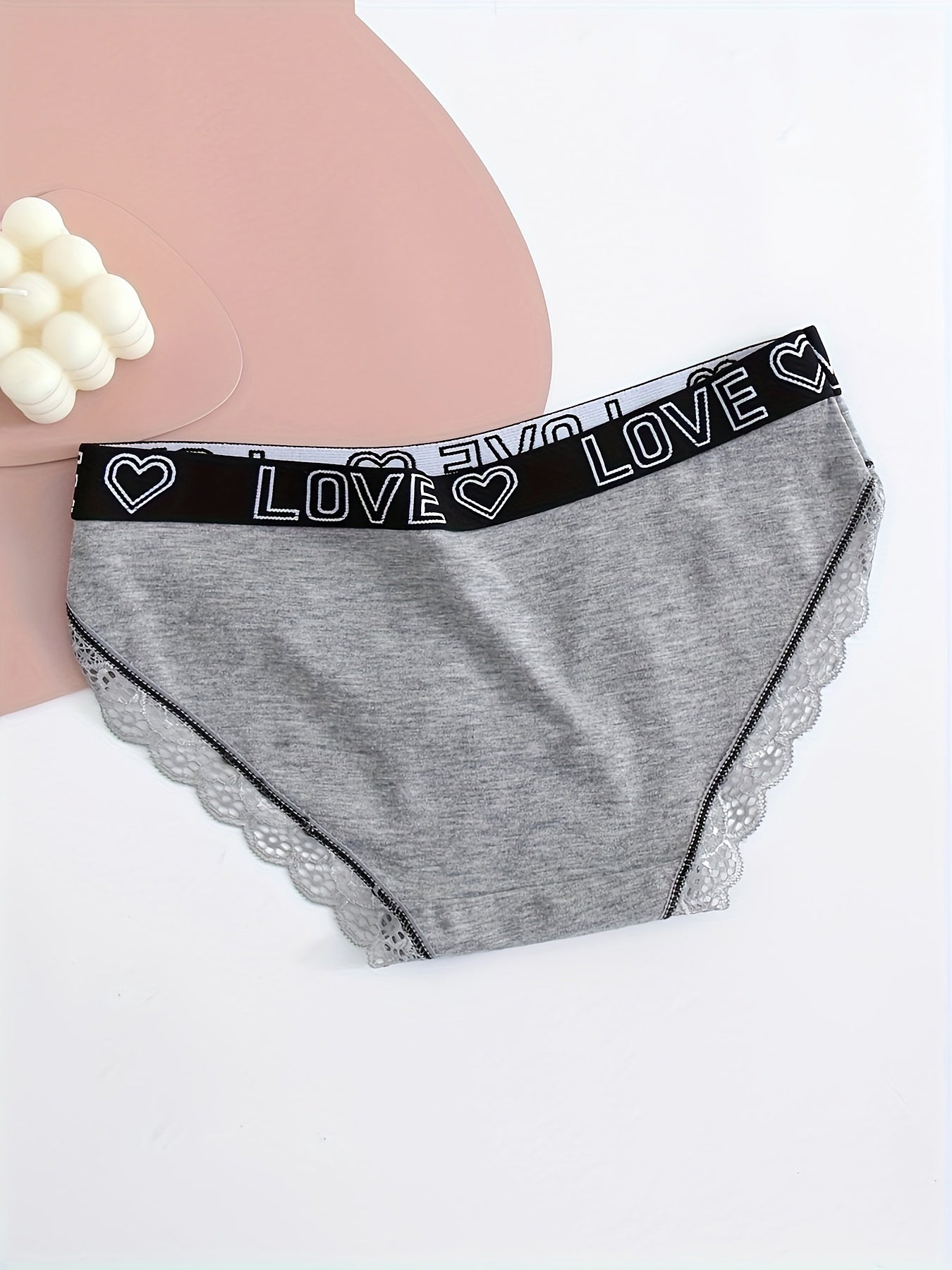 Women's Cotton Briefs Set 5 Pieces Lace Letter Print Scallop Trim Underwear