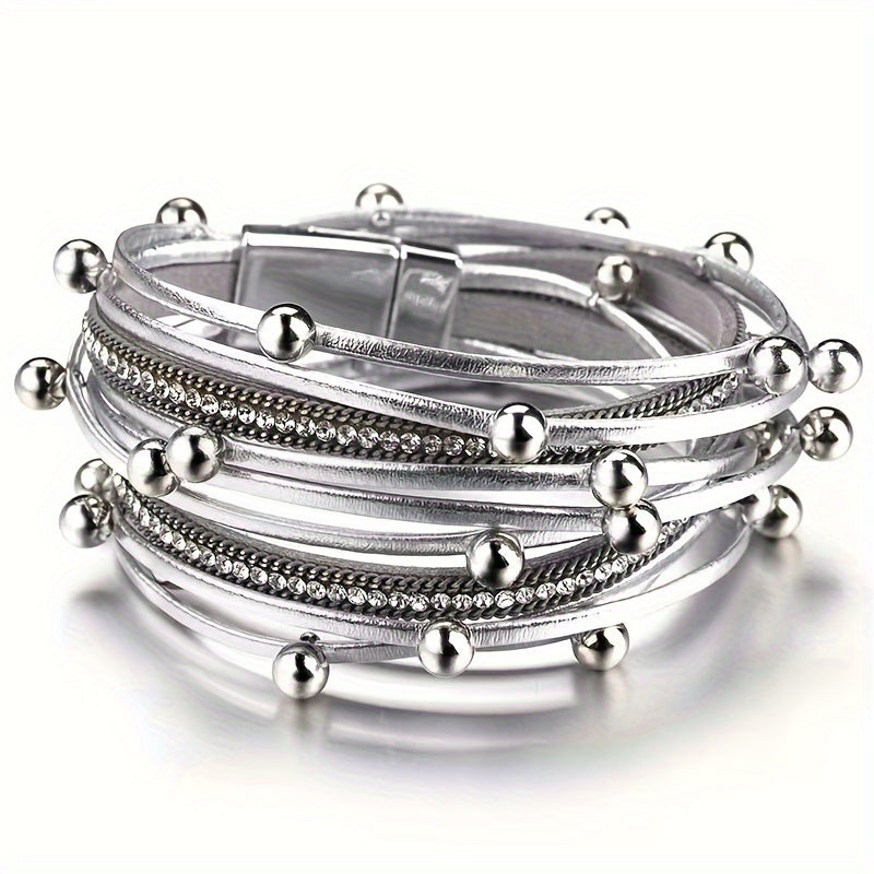 Women's Leather Multi-Layer Bracelet with Adjustable Fit