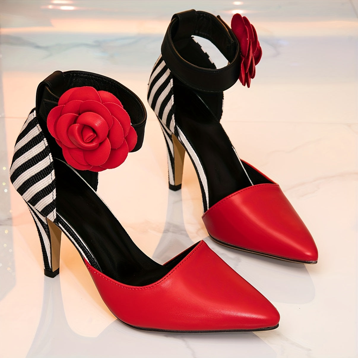 Women's Red Pointed Toe Stiletto High Heels Sandals for Weddings and Parties