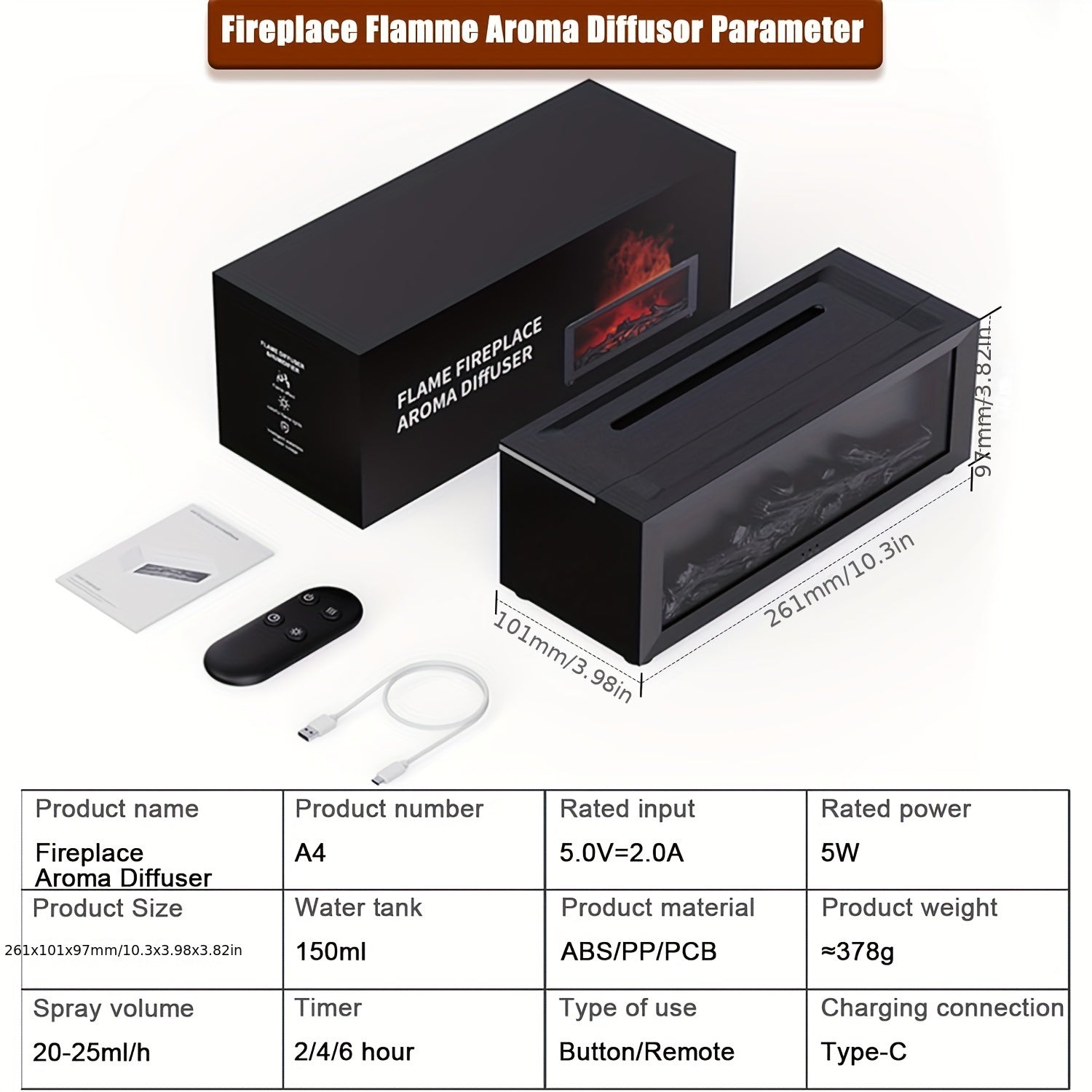 Aromatherapy Diffuser with Flame Light 150ml Cool Mist Humidifier Remote Control