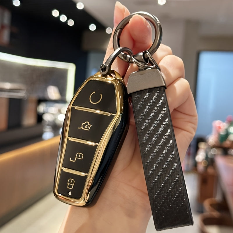 Car Remote Key Fob Cover TPU Shell with Lanyard Keychain for EVs