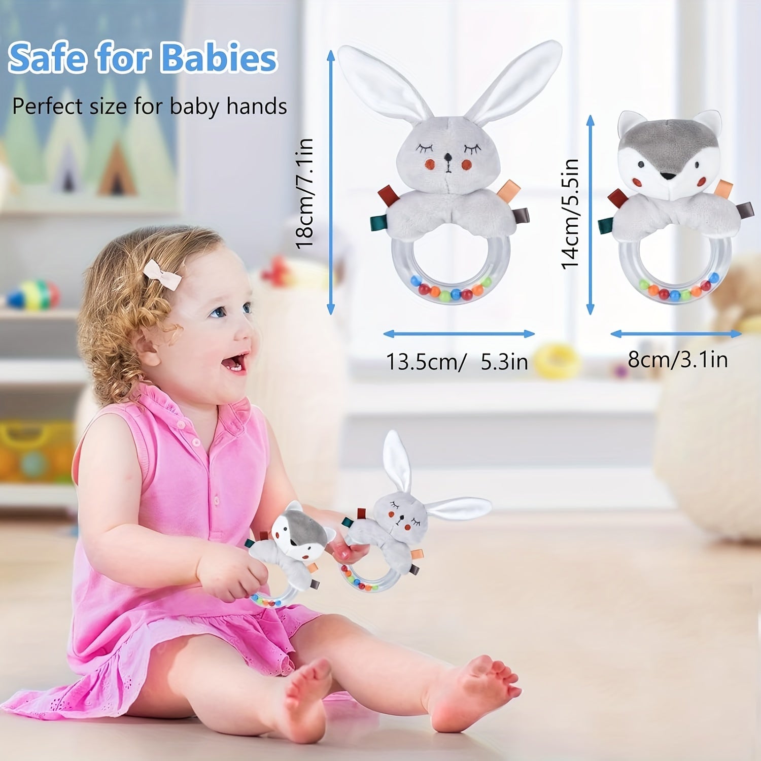 Baby Rattles Soft Hand Bell Grip Rocking Bed Squeaky Baby Rattle for Newborns 0-12 Months