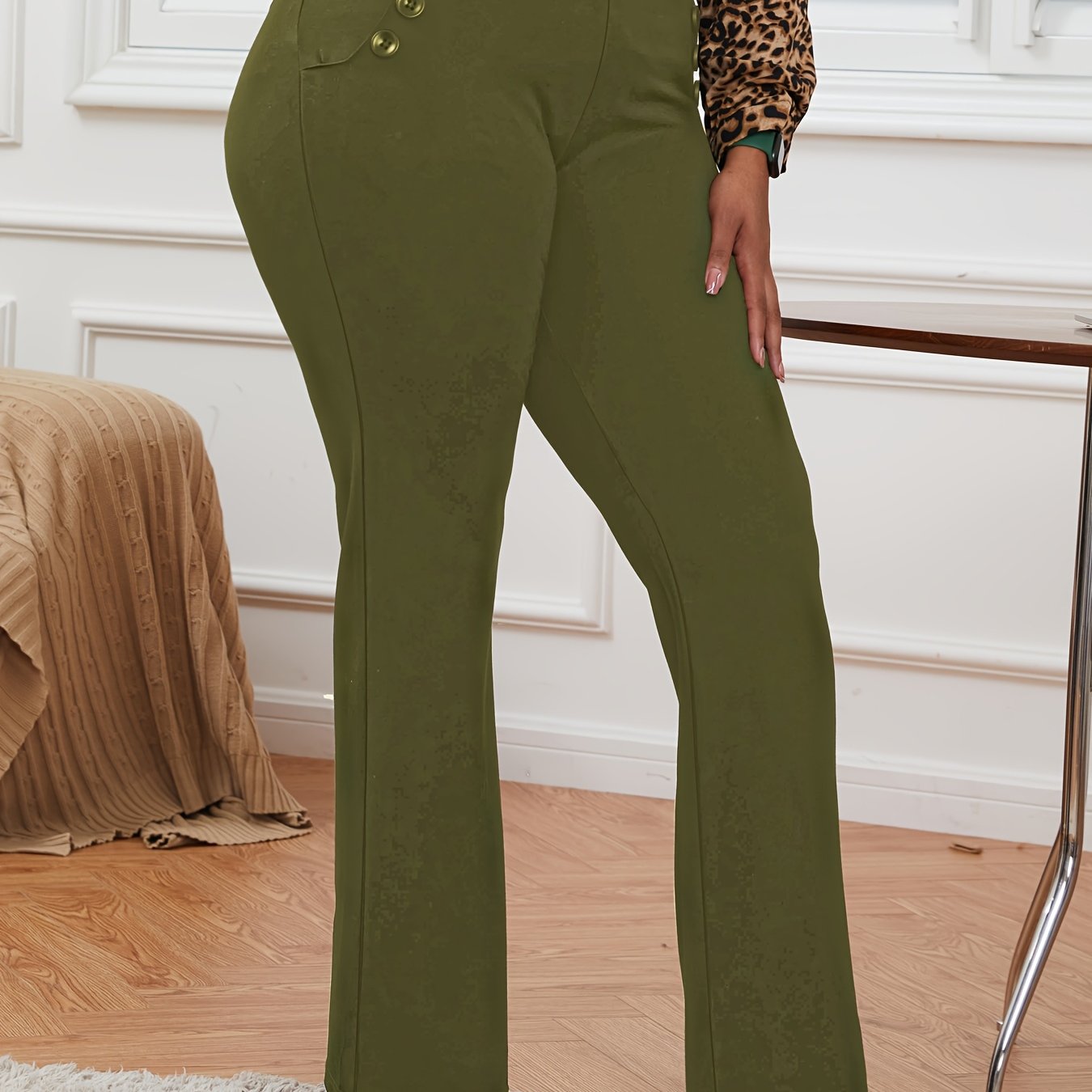 Women's Plus Size Stretch Wrinkle-Free Pull-On Dress Pants with Pockets