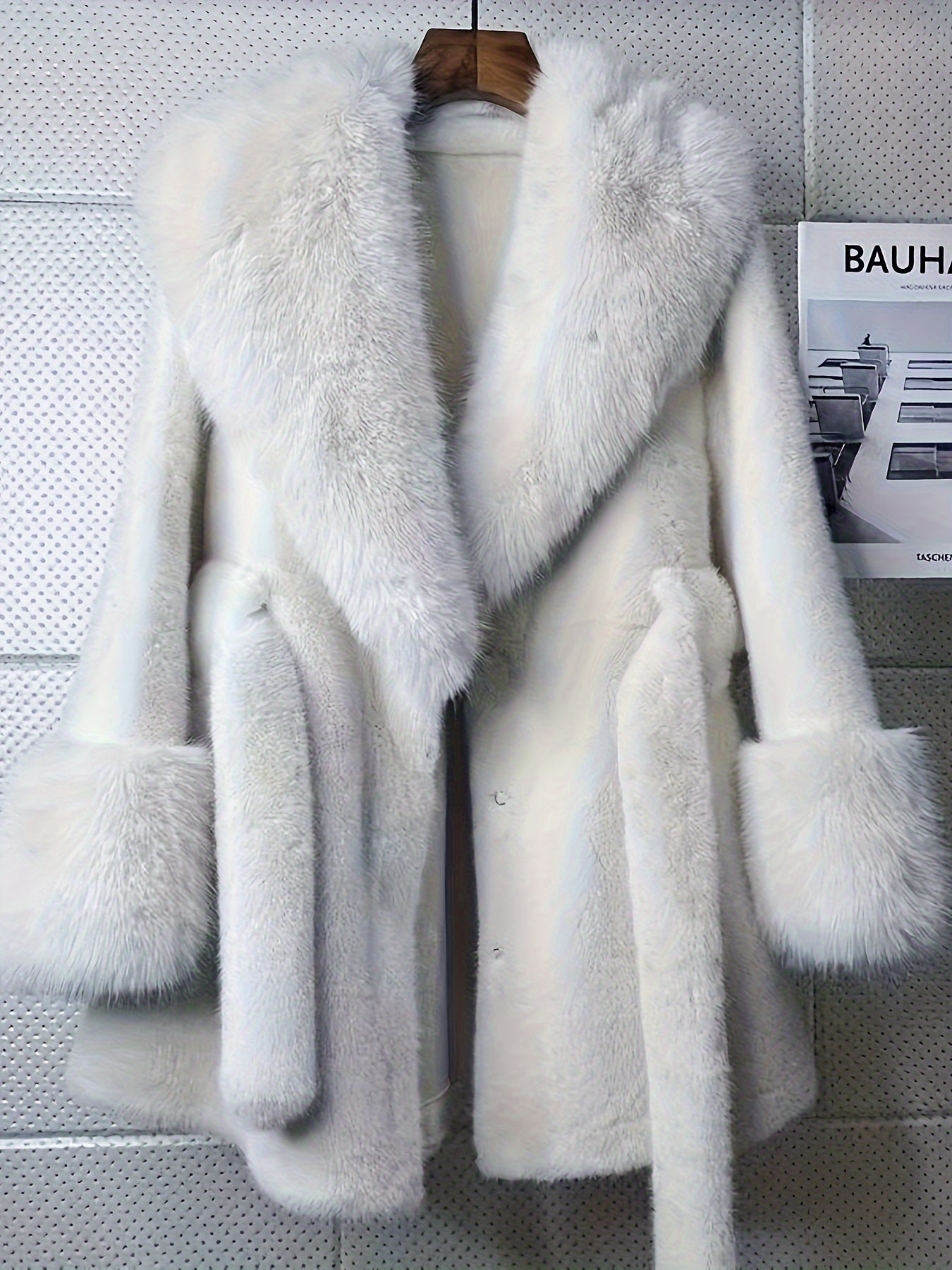 Women's Faux Fur Teddy Coat with Belt Long Sleeve Midi Winter Chic Solid