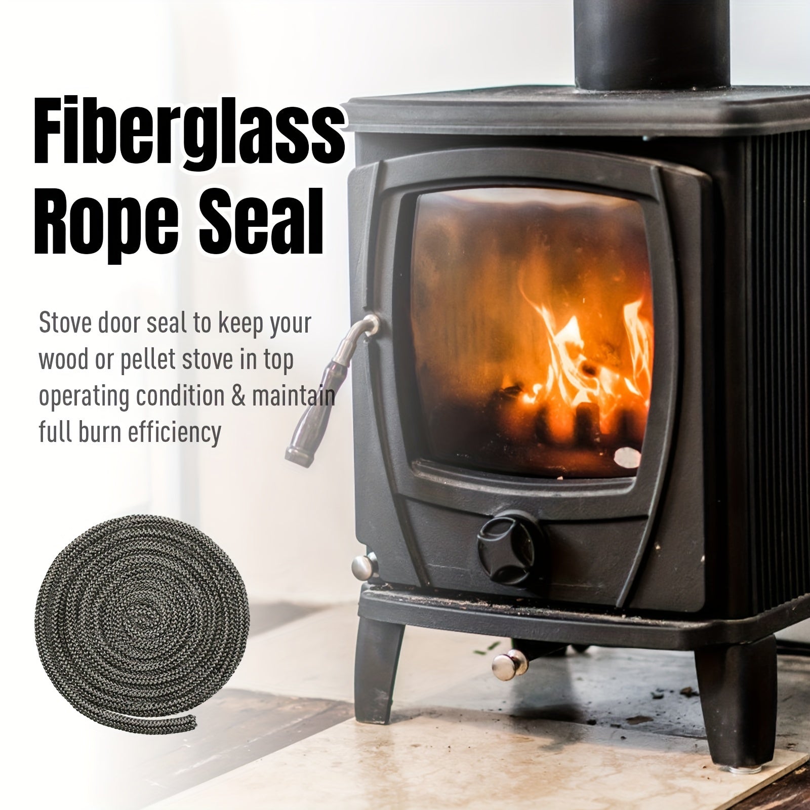 Vintage Fireplace Door Seal 2m Fiberglass Gasket Rope High Temp Wall Mount