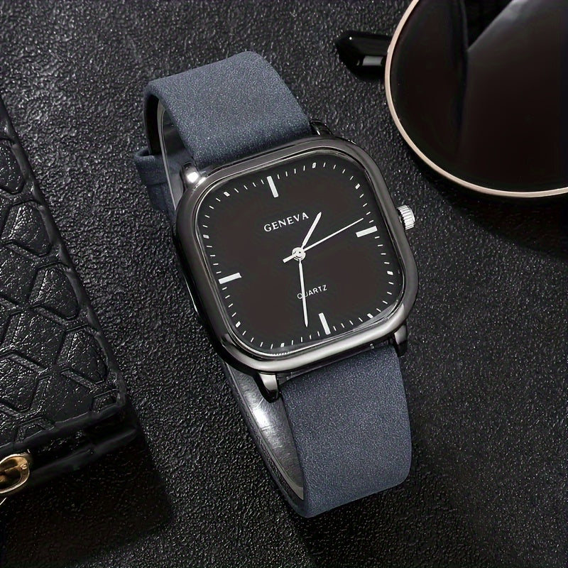 Square Quartz Wrist Watch for Men and Women Alloy Case PU Leather Band Casual Style