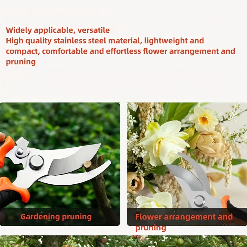 Stainless Steel Ergonomic Pruning Shears with Anti-Slip Grip for Gardening and Lawn Care