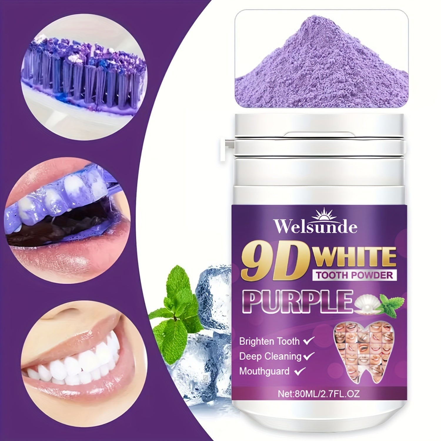 Purple Tooth Powder for Men and Women Deep Clean Fresh Breath Travel Convenience