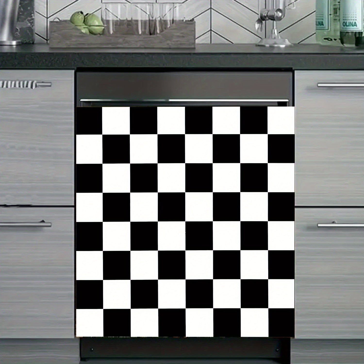 Qora va oq tekislikli magnitli idish-tovoq qoplami, suv o'tkazmaydigan PVC, oson magnitli tortish, 58.5x65 sm oshxona dekoratsiyasi