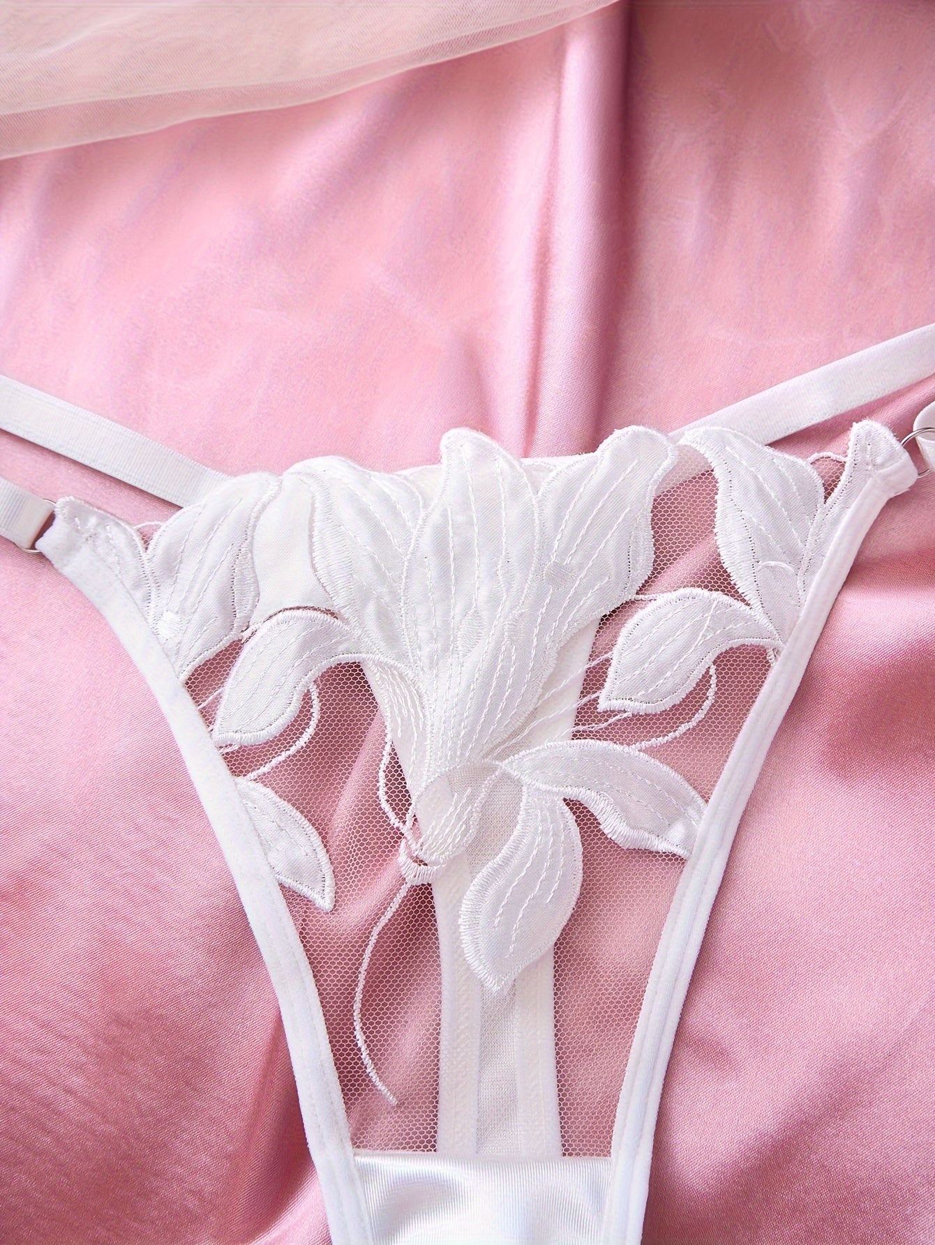 Floral Embroidered Lingerie Set for Women Semi-Sheer Cami Bra and Panties