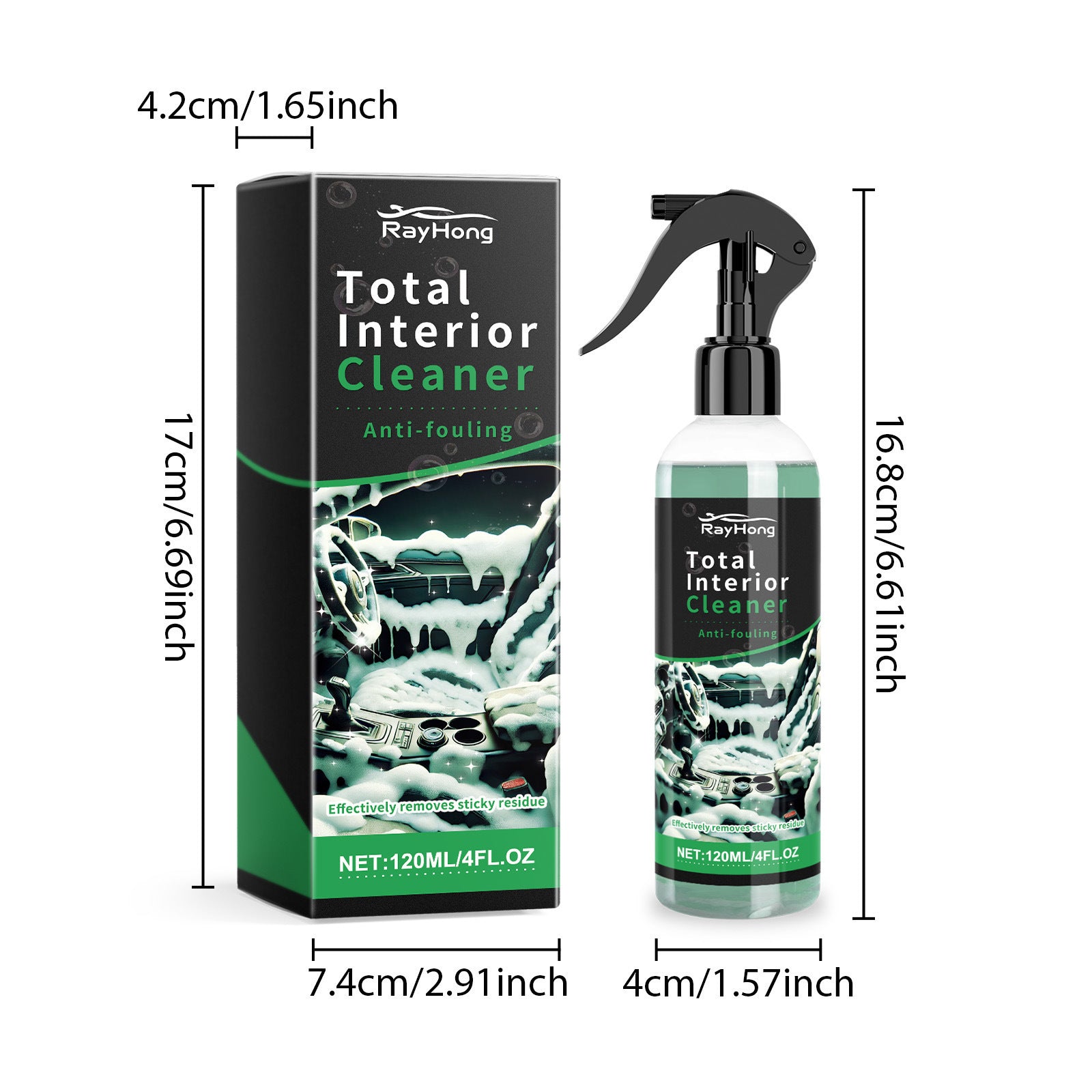 Spray limpiador de interiores para coche 120ml para asientos, tablero y techo