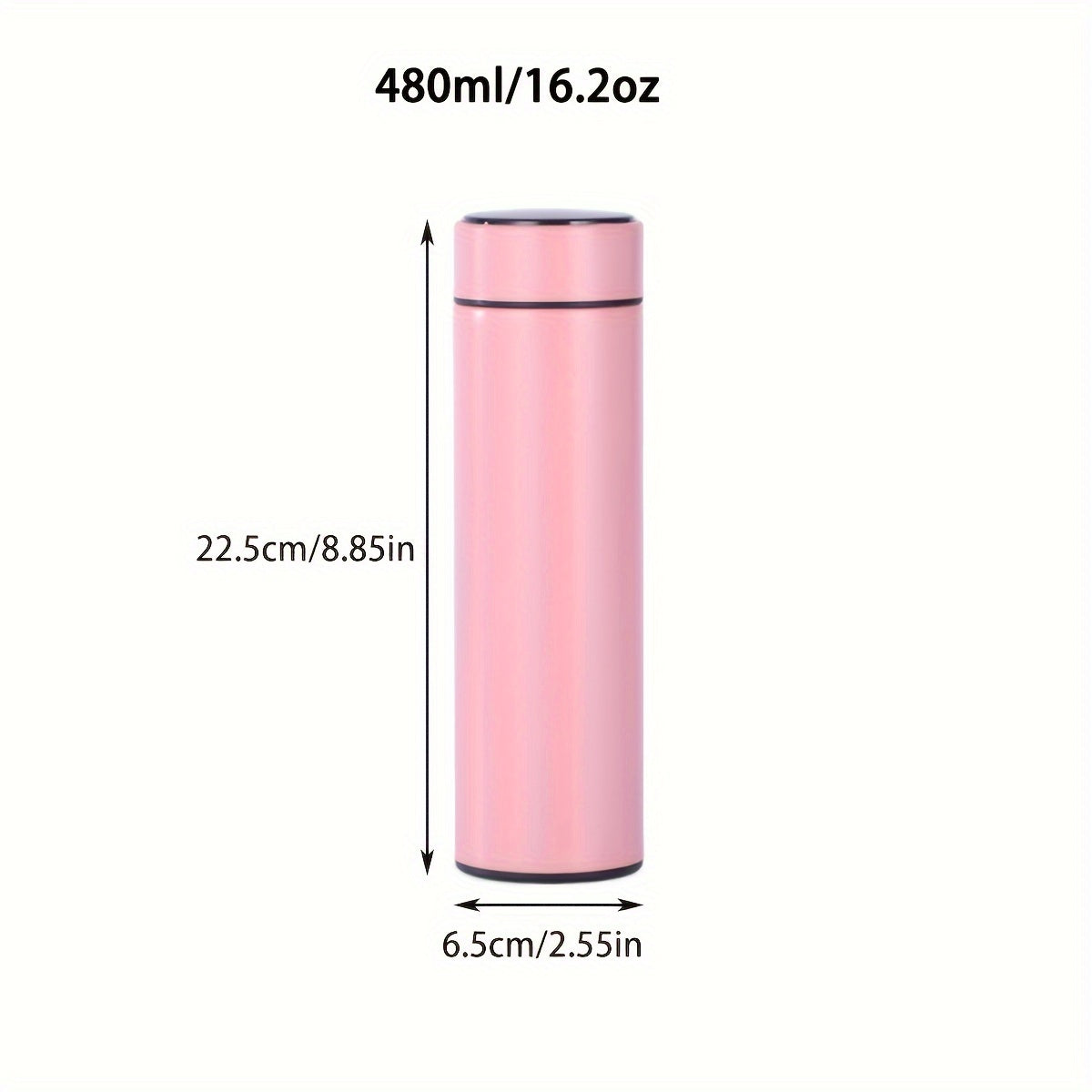 Stainless Steel Insulated Flask with Temperature Display 16.2oz Reusable Thermal Bottle for Sports and Travel