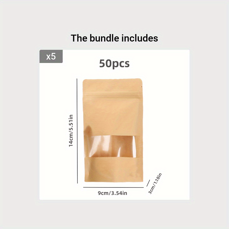 50/25 Водонепроницаемые крафт-пакеты с окном для кофе, с возможностью повторного закрытия и запечатывания для упаковки в домашних условиях или для бизнеса.