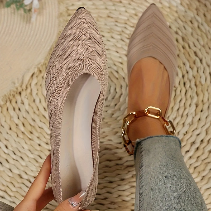 Women's Flat Shoes Breathable Solid Color Slip-On Knitted Flats