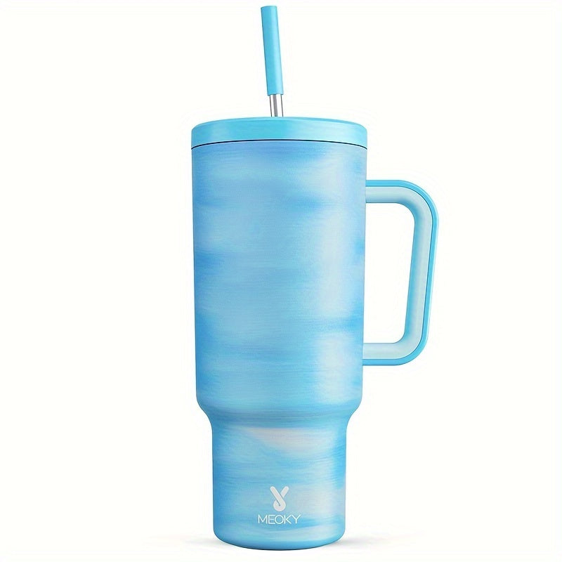Vaso aislado de acero inoxidable de 40 oz con tapa, pajilla, asa y a prueba de fugas