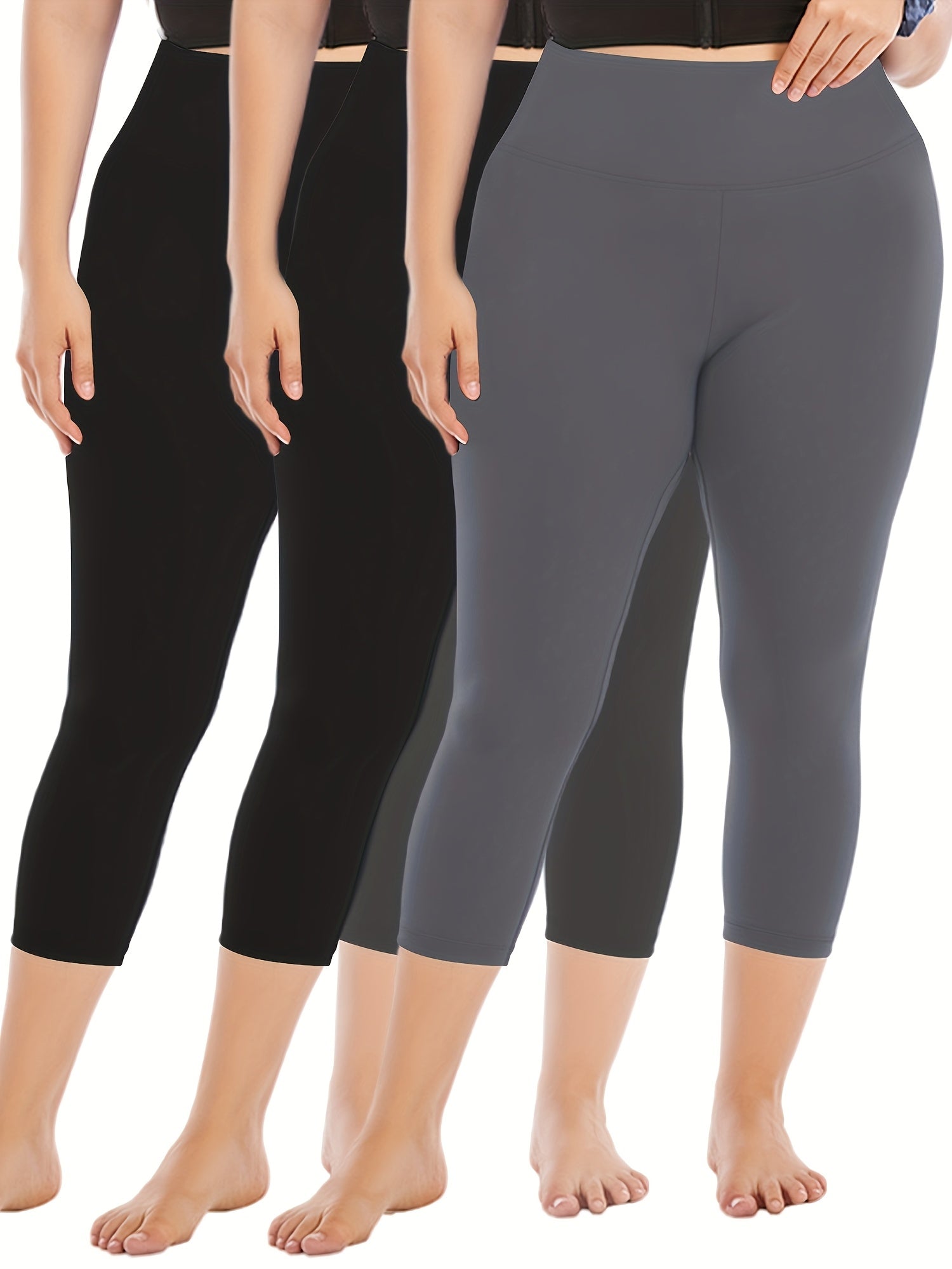 Women's High Waist Skinny Pants 3-Pack Solid Polyester 3/4 Length