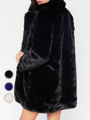 Women's Faux Fur Coat with V-Neck Long Sleeves Pockets Fall Winter Casual