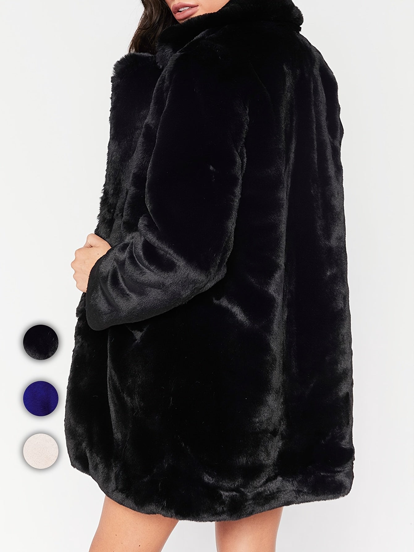 Women's Faux Fur Coat with V-Neck Long Sleeves Pockets Fall Winter Casual