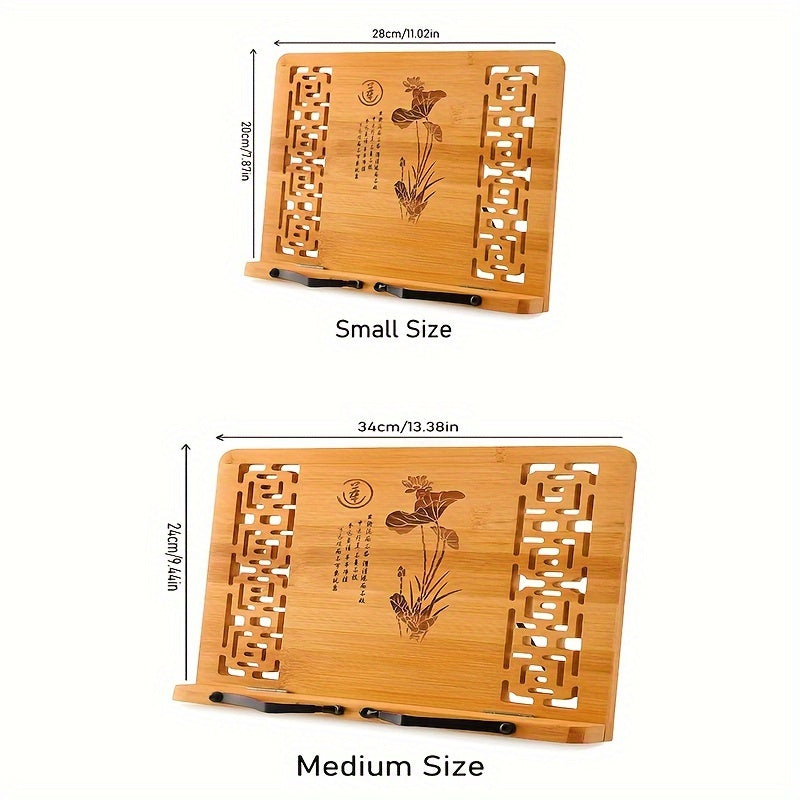 Bamboo Desktop Bookstand with Adjustable Positions and Hollow Pattern for Reading Painting and Video Viewing