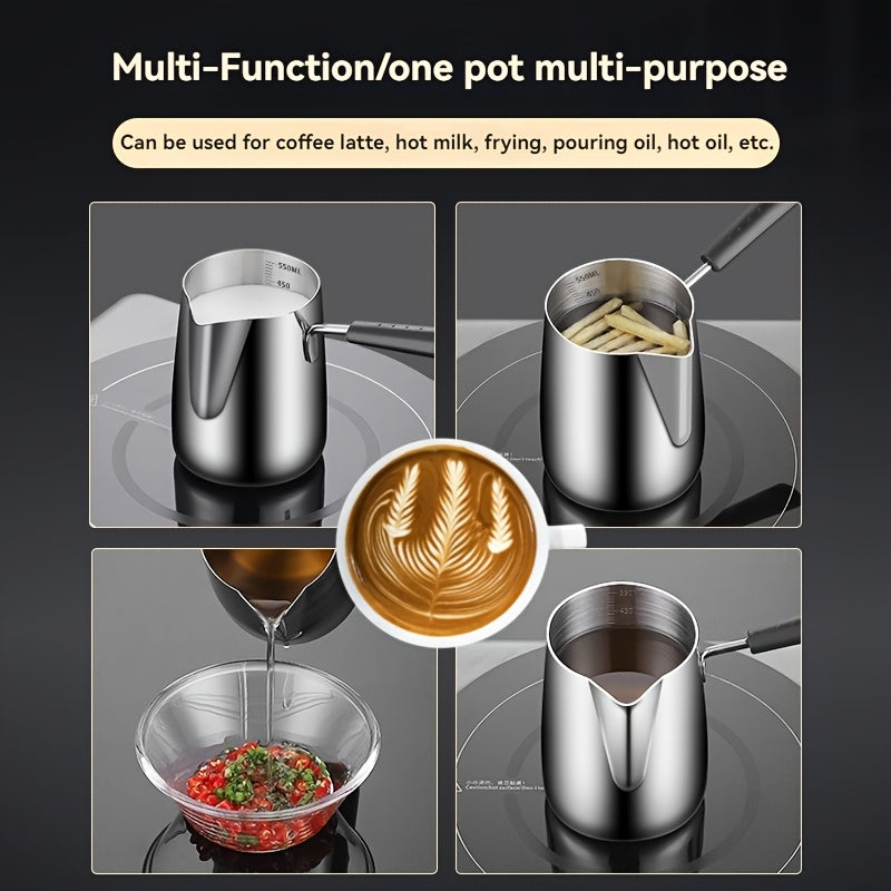 304 Stainless Steel Coffee Pot with Handle for Latte Art Hot Milk Oil Pouring and Frying