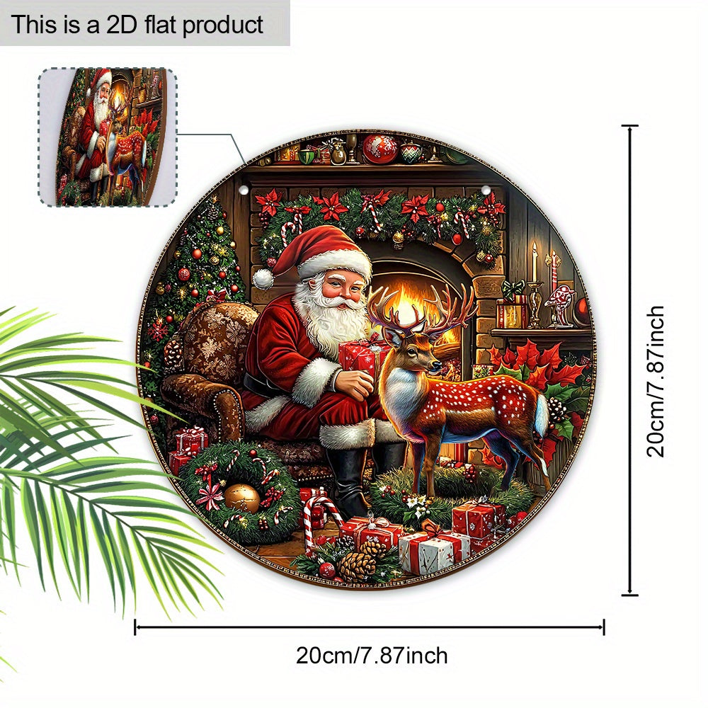 Cartel de decoración navideña de madera con Santa Claus y renos para decoración navideña en interior y exterior