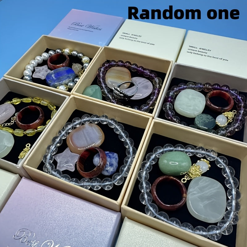 Women’s Crystal Jewelry Set with Bracelet Ring Necklace Gift Box Versatile Holiday Accessory