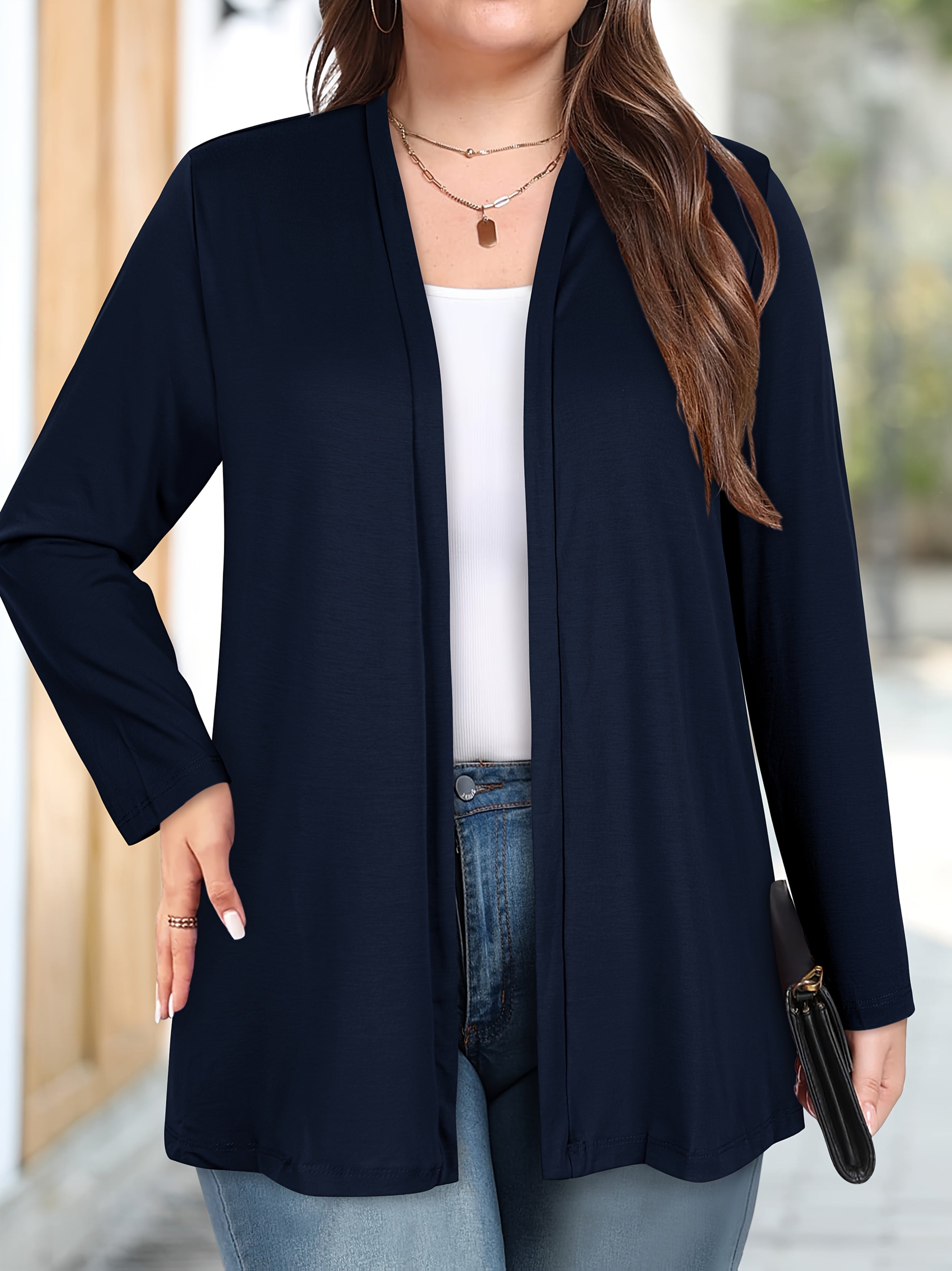 Women's Plus Size Long Sleeve Mid-Length Cardigan, Comfortable and Stylish