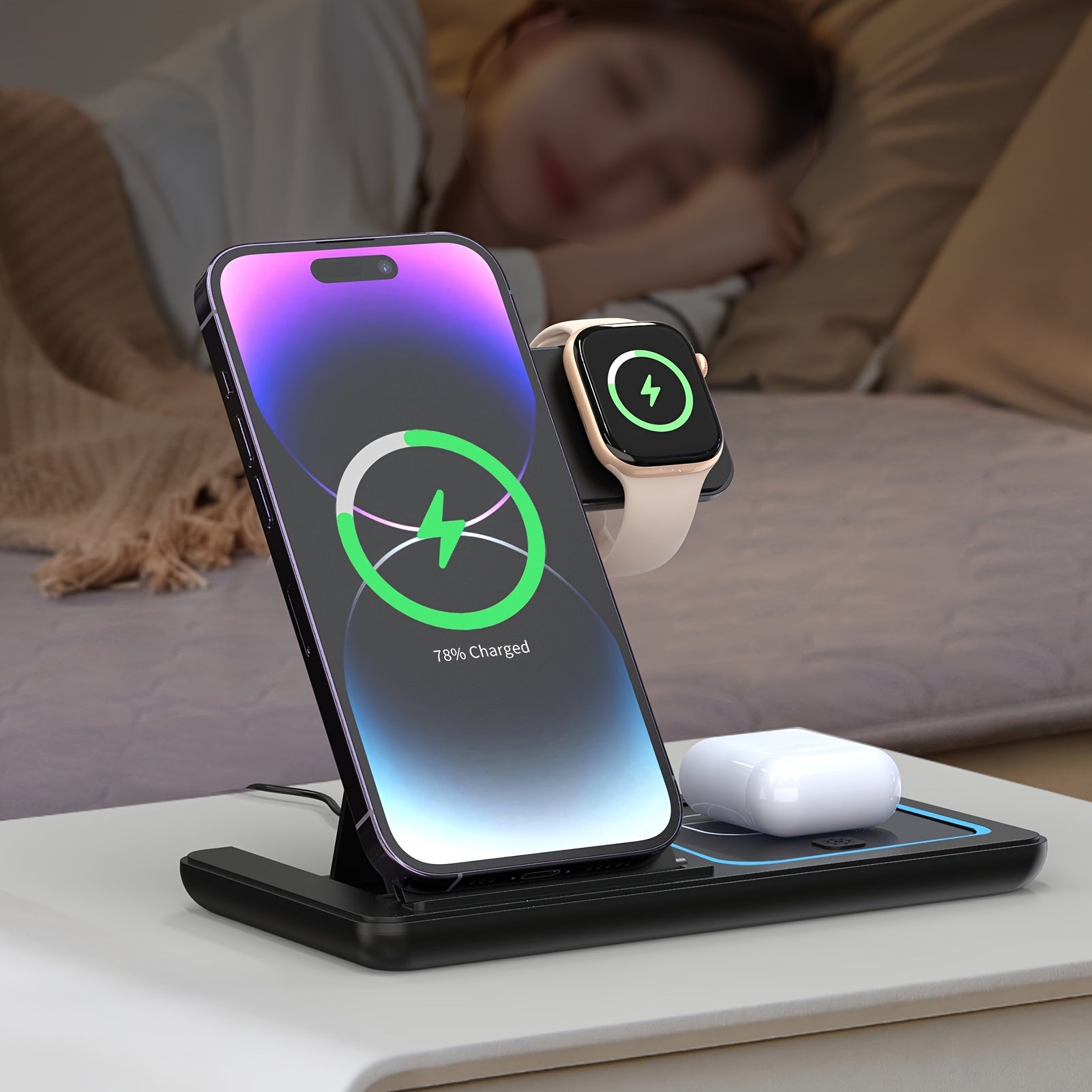 3-in-1 Wireless Charging Stand for iPhone, Apple Watch, AirPods
