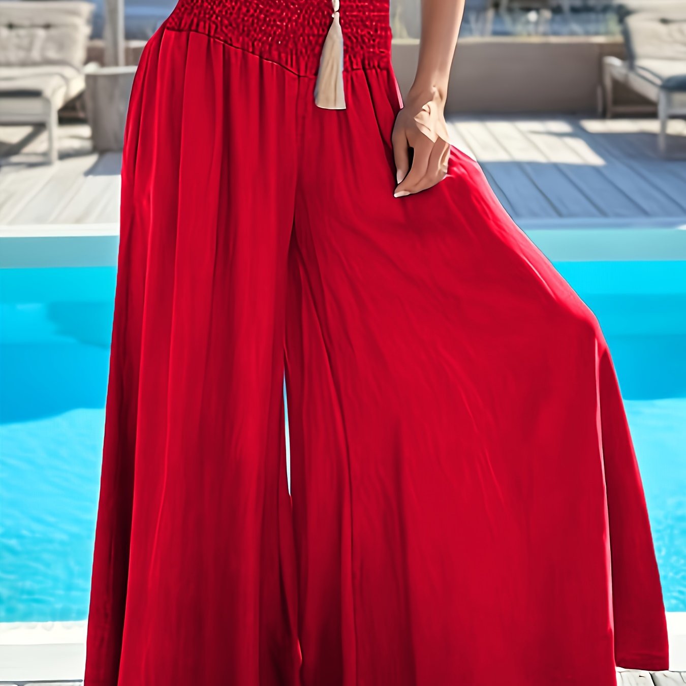 Plus Size Women's Wide Leg Pants Non-Stretch Solid Color High Waist