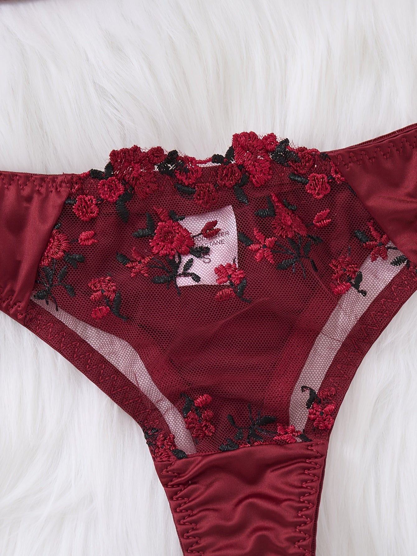 Women's Valentine's Day Lingerie Set with Floral Embroidery Push-Up Bra and Triangle Panties