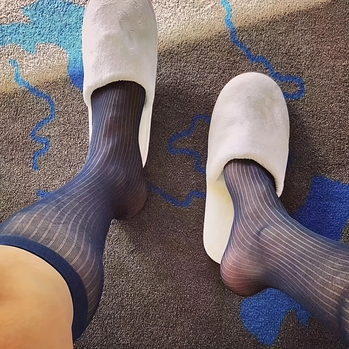 Men's Breathable Striped Knit Socks Thin Polyester Casual Stockings