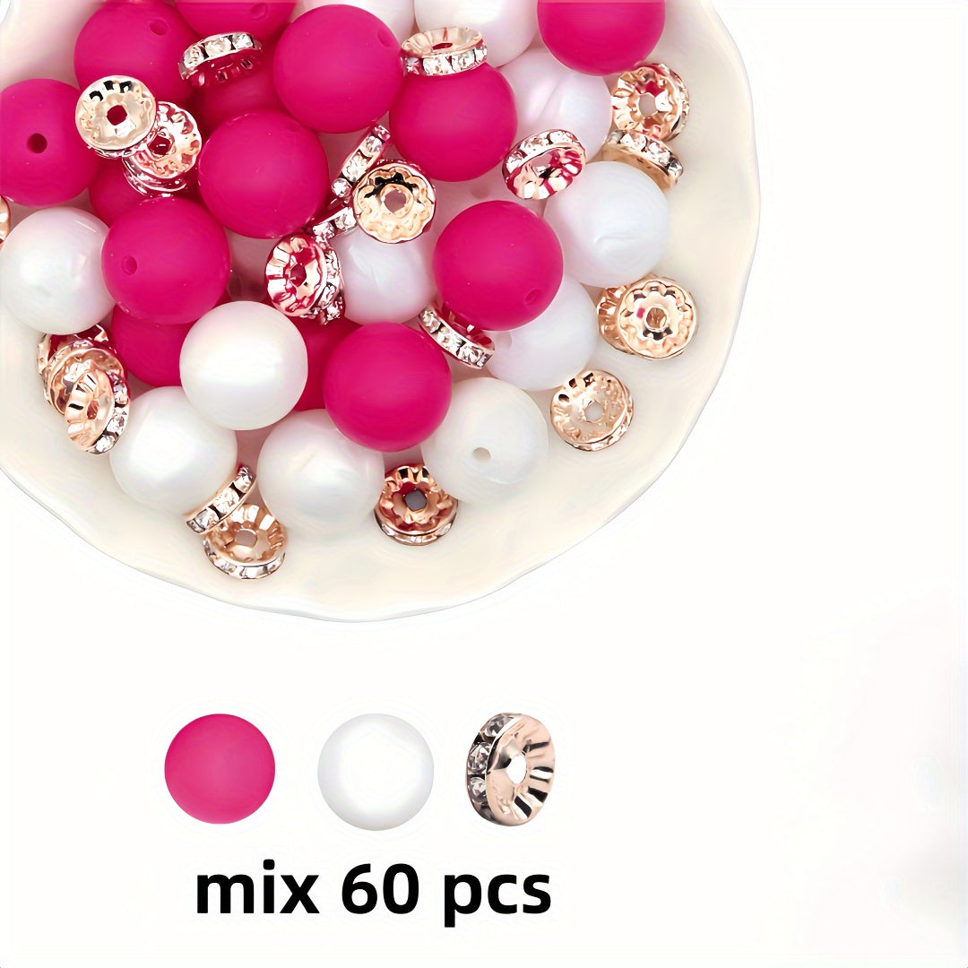 60 ta mustahkam rangli dumaloq silikondan yasalgan toshlar va tekis toshlar to'plami, marjonlar, bilakuzuklar, kalit zanjirlari va zargarlik buyumlari yaratish uchun mukammal. DIY zargarlik yasash uchun ideal aksessuarlar.