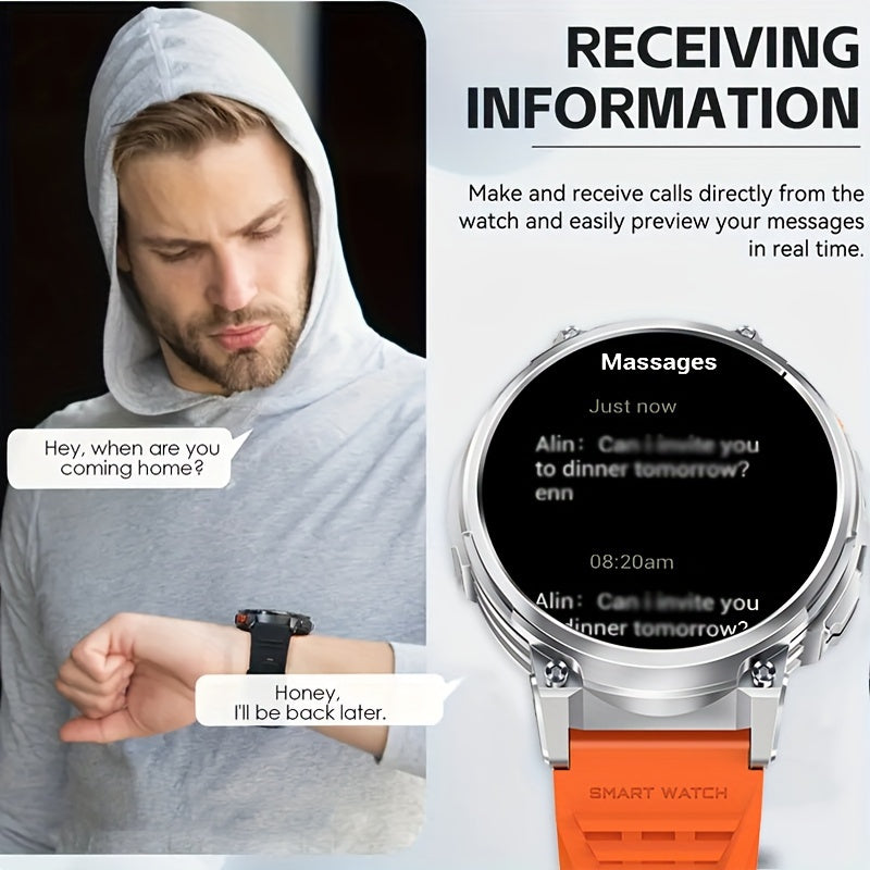 Reloj inteligente para hombres con pantalla HD de 4.7cm, llamadas inalámbricas, música, pronóstico del tiempo, rastreador deportivo, linterna LED compatible con iPhone y Android