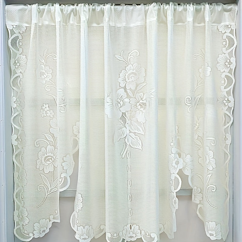 Floral Lace Sheer Curtain with Rod Pocket for Living Room and Bedroom Decor