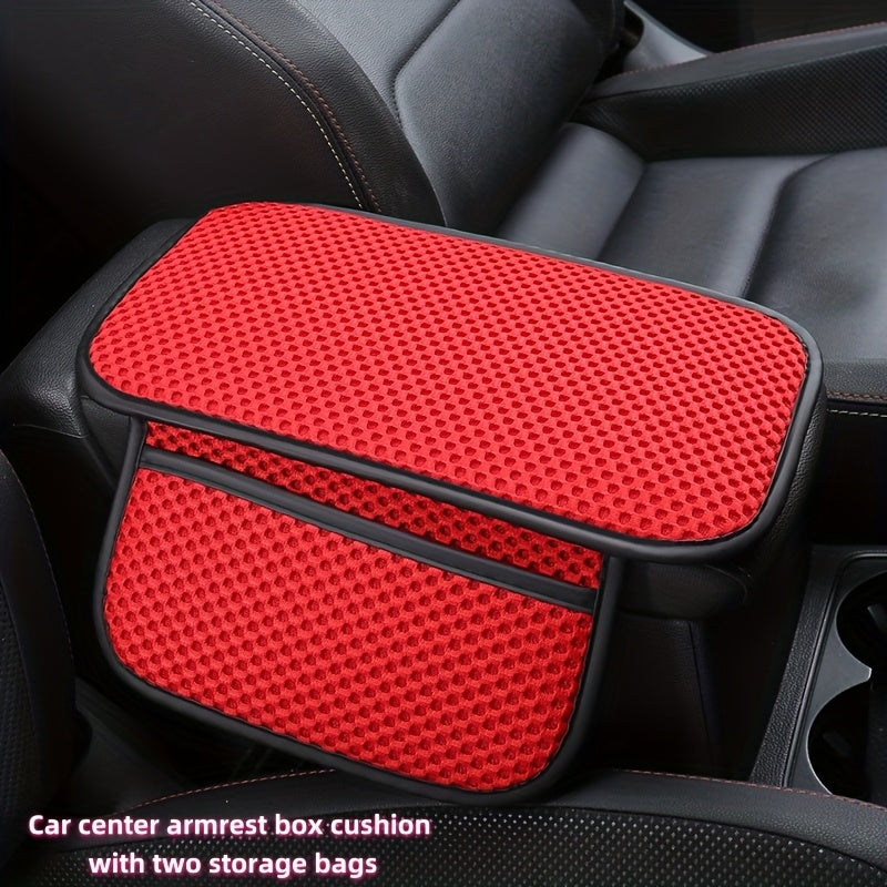 Car Interior Armrest Pad Ice Silk Fabric Storage Space Universal Fit